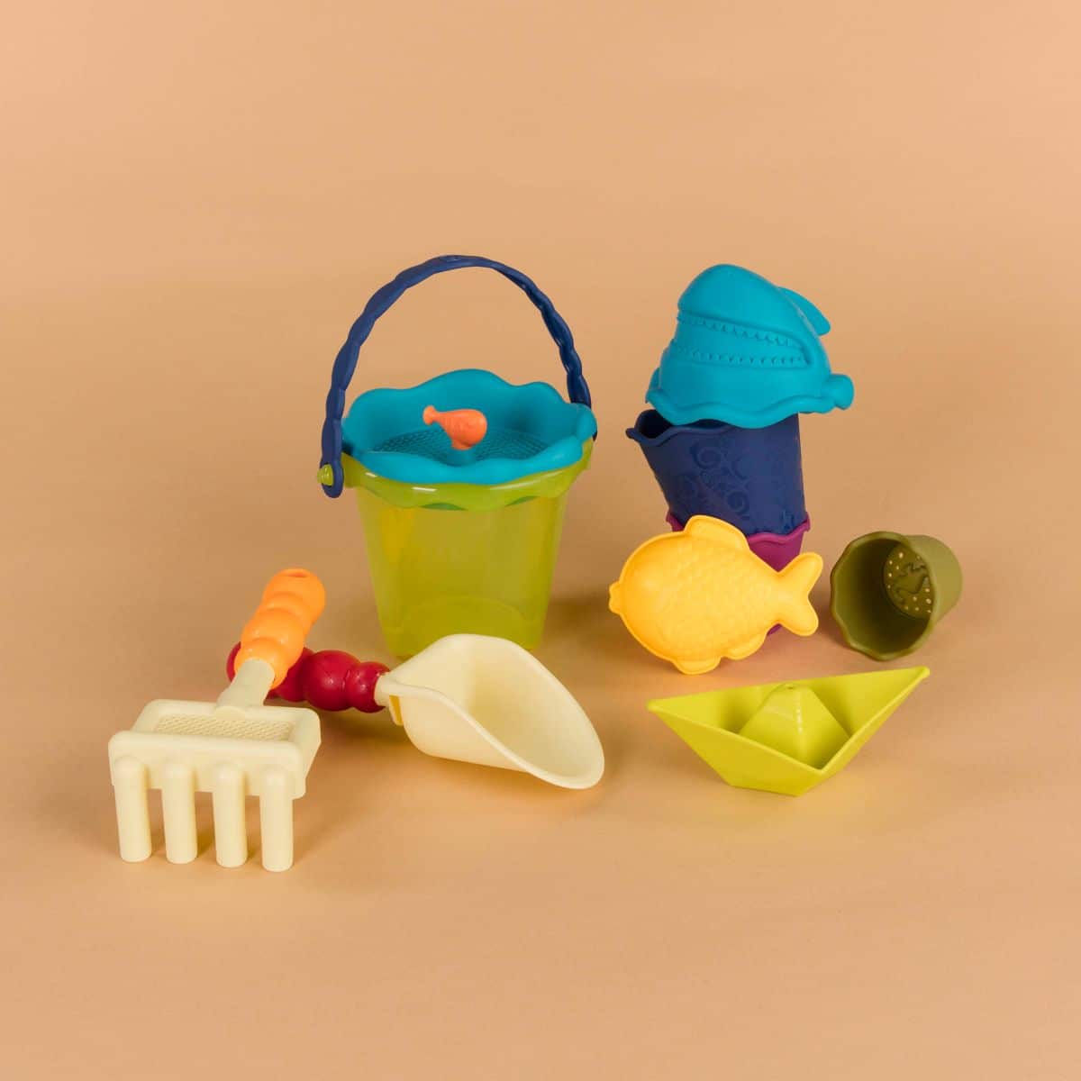 Beach toys and translucent red wagon