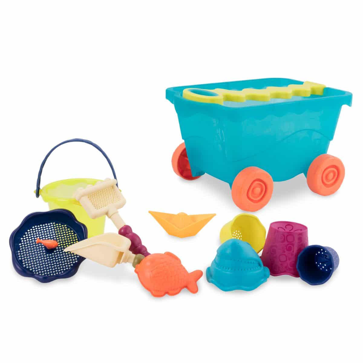 Beach toys and translucent blue wagon