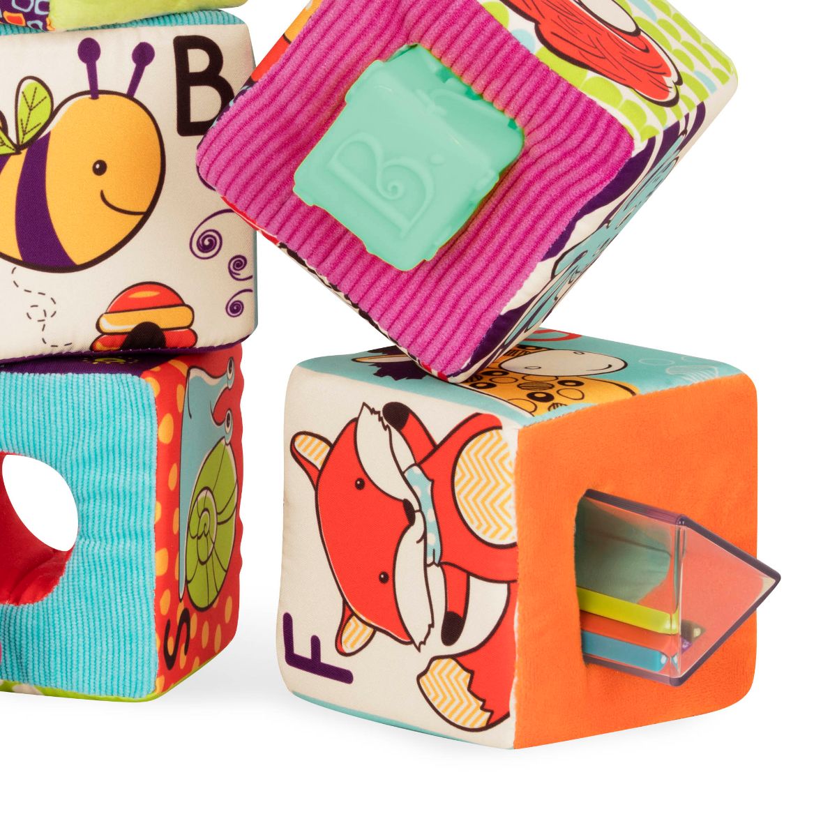 Six fabric alphabet blocks with inserts