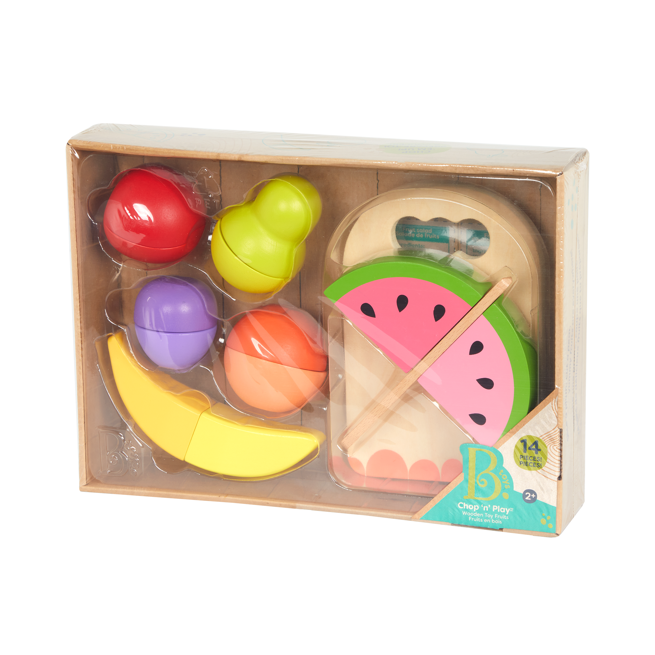 Wooden toy fruits.