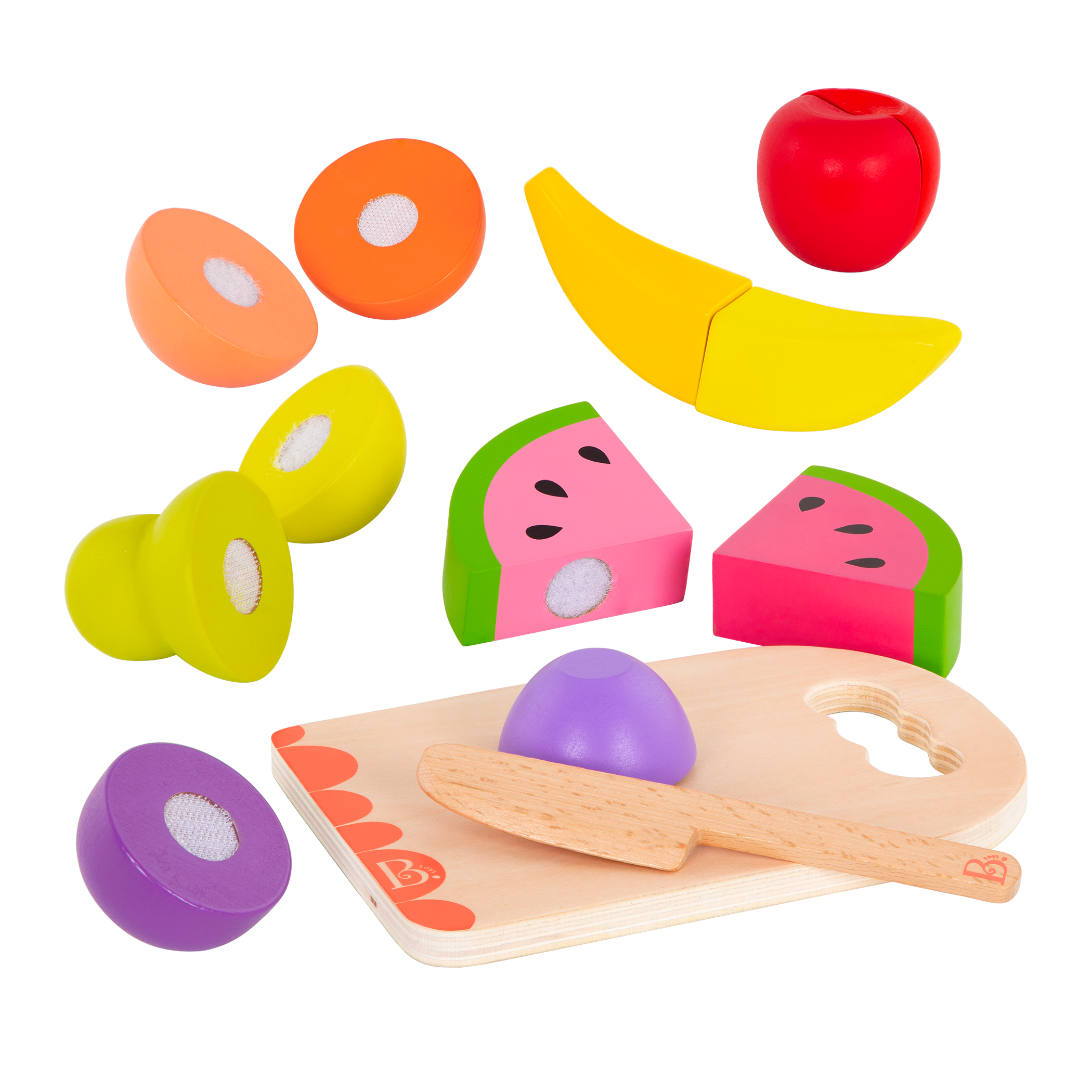 Wooden toy fruits.