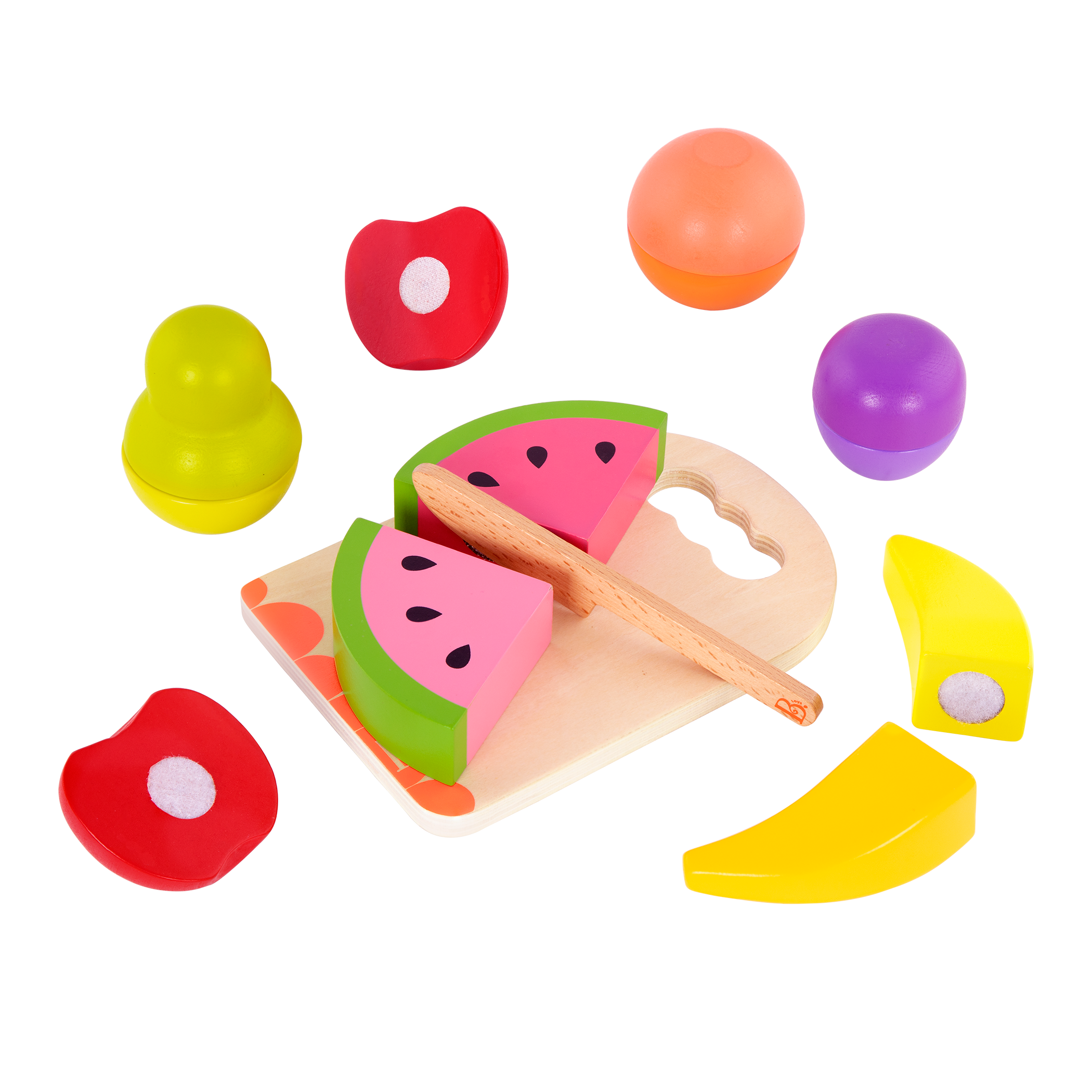 Wooden toy fruits.