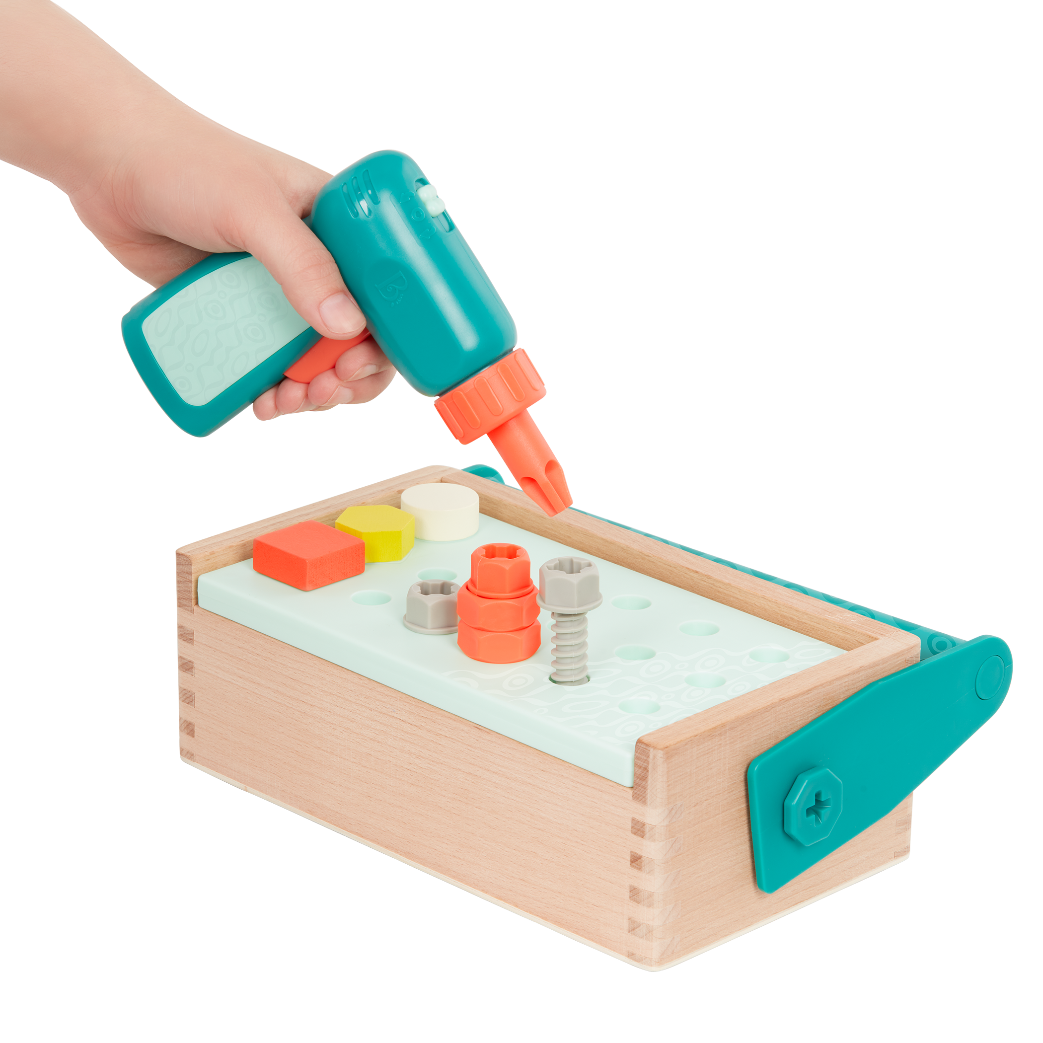 Toy tool box with tools.