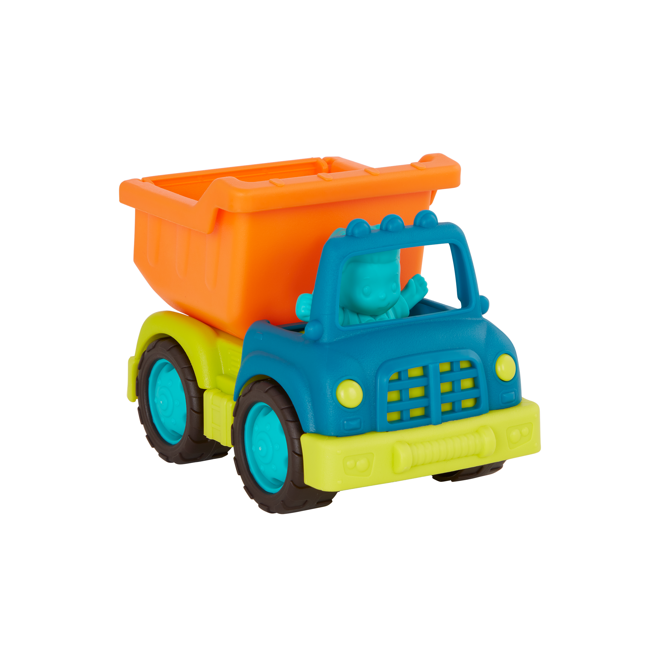 Large toy dump truck and small toy dump truck.