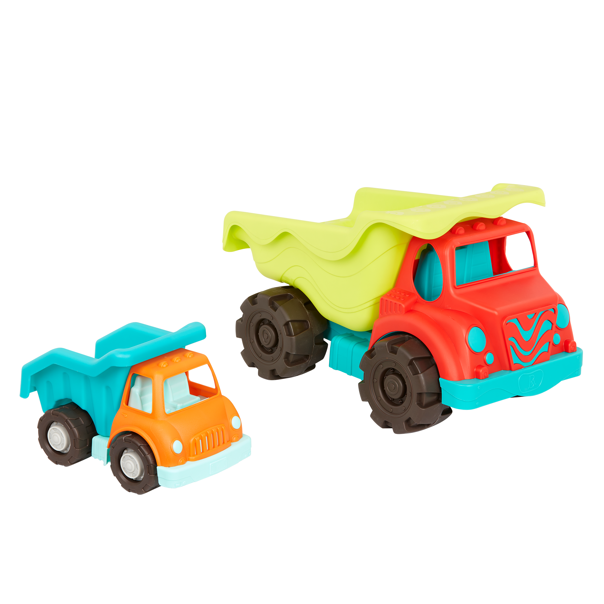 Toy dump trucks.