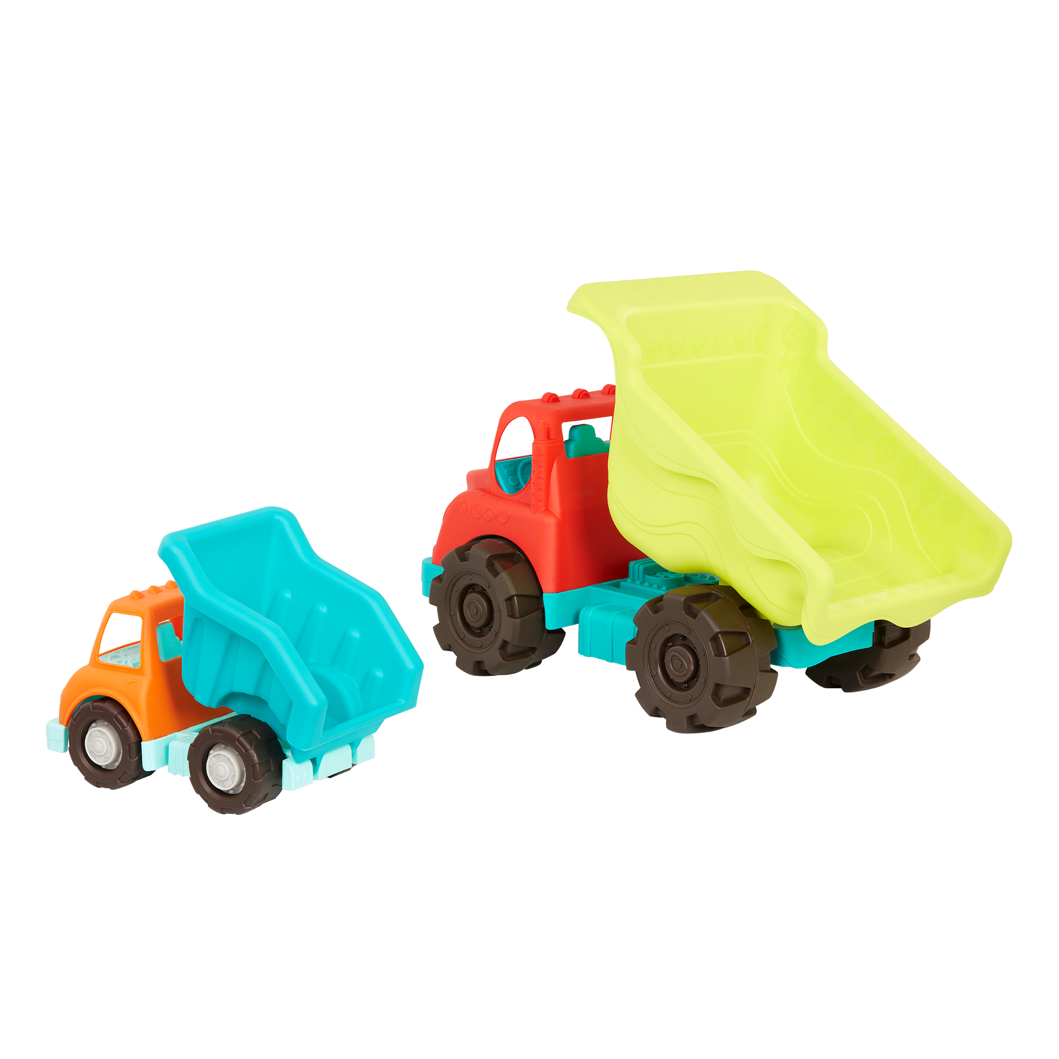 Toy dump trucks.